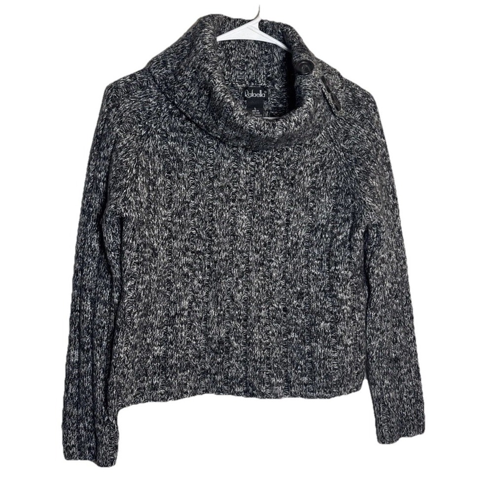 Vintage Rafaella Women's Sweater L Marled Gray Merino Wool Blend Button Neck